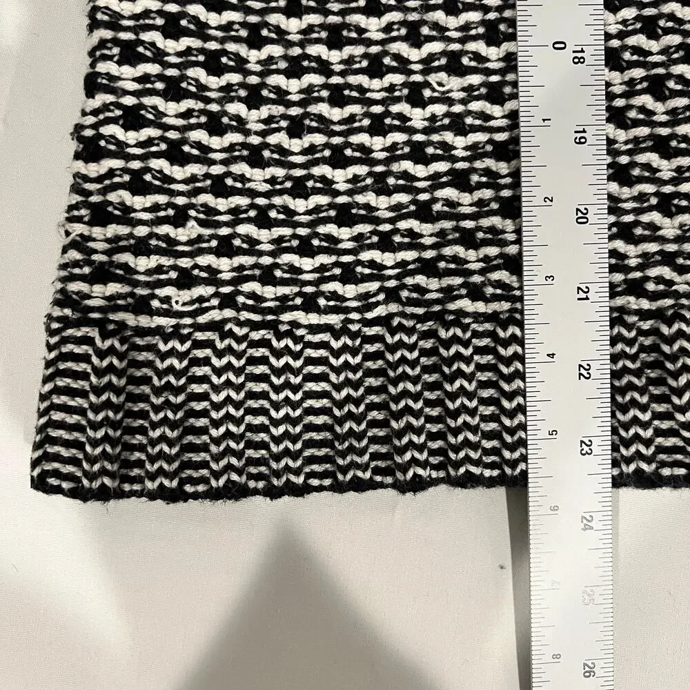 Talbots Open Front Chunky Cardigan Women's M Petite Black White Cotton Wool Blnd
